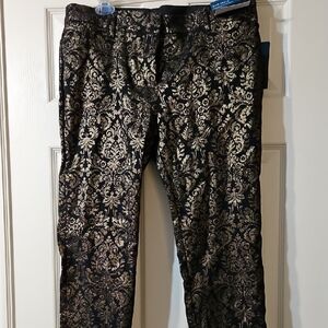 Worthington Black and Gold Patterned Womens Dress Slightly Cropped Pants